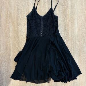 H&M Black Lace Bodice Chiffon Skater Dress – Spaghetti Strap – Size 4 (EUR 34)